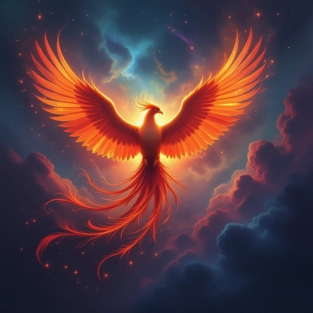 Majestic Starlight Phoenix Rises from Cosmic Ashes