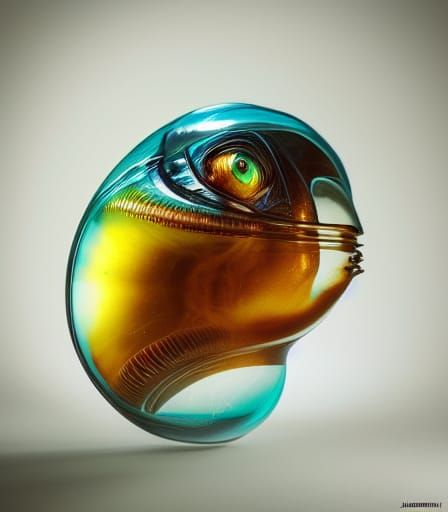 Alien Fish Encased in Aqua Crystal: Hyperrealistic Photo