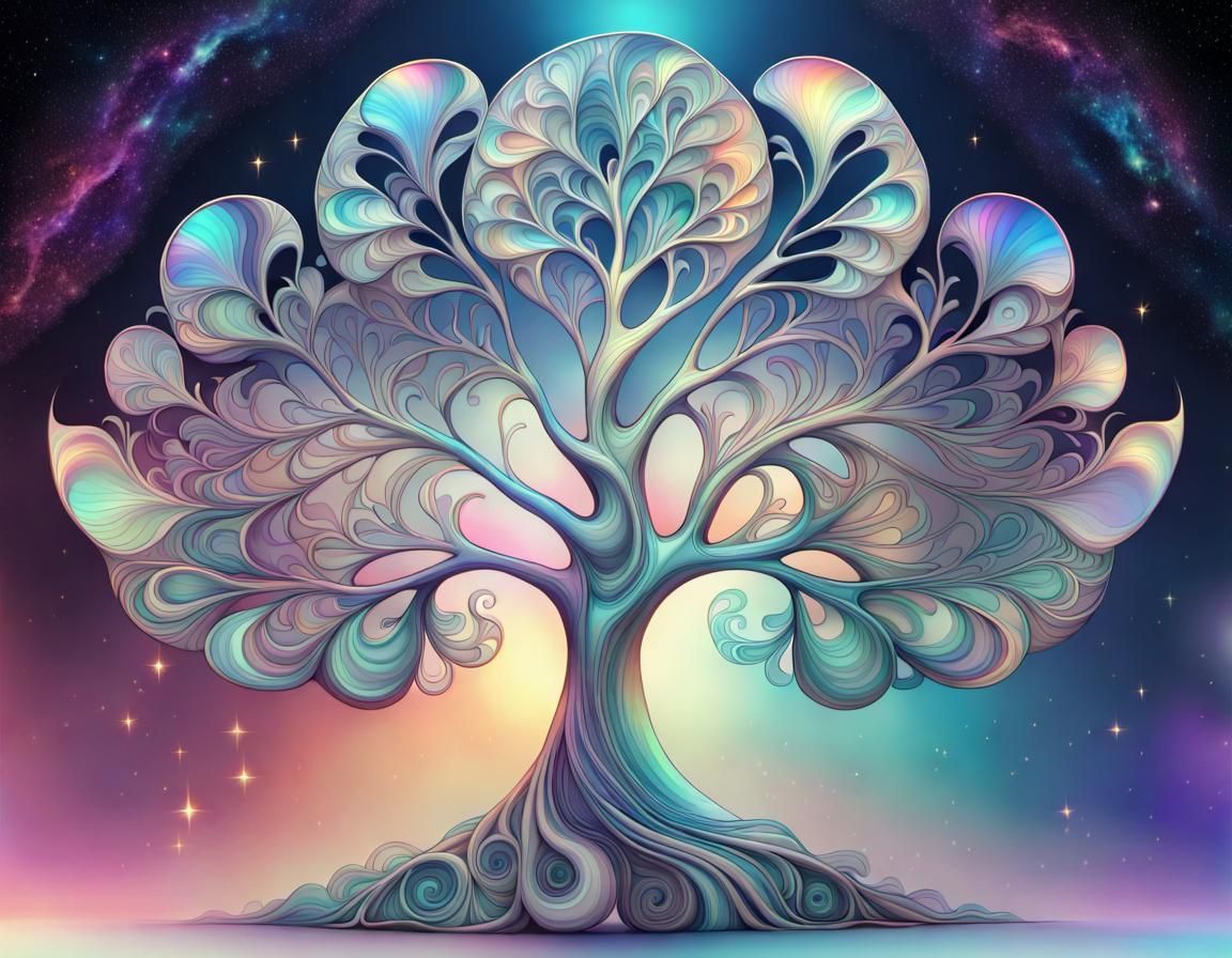 Iridescent Fractal Tree in Astral Illustration Style