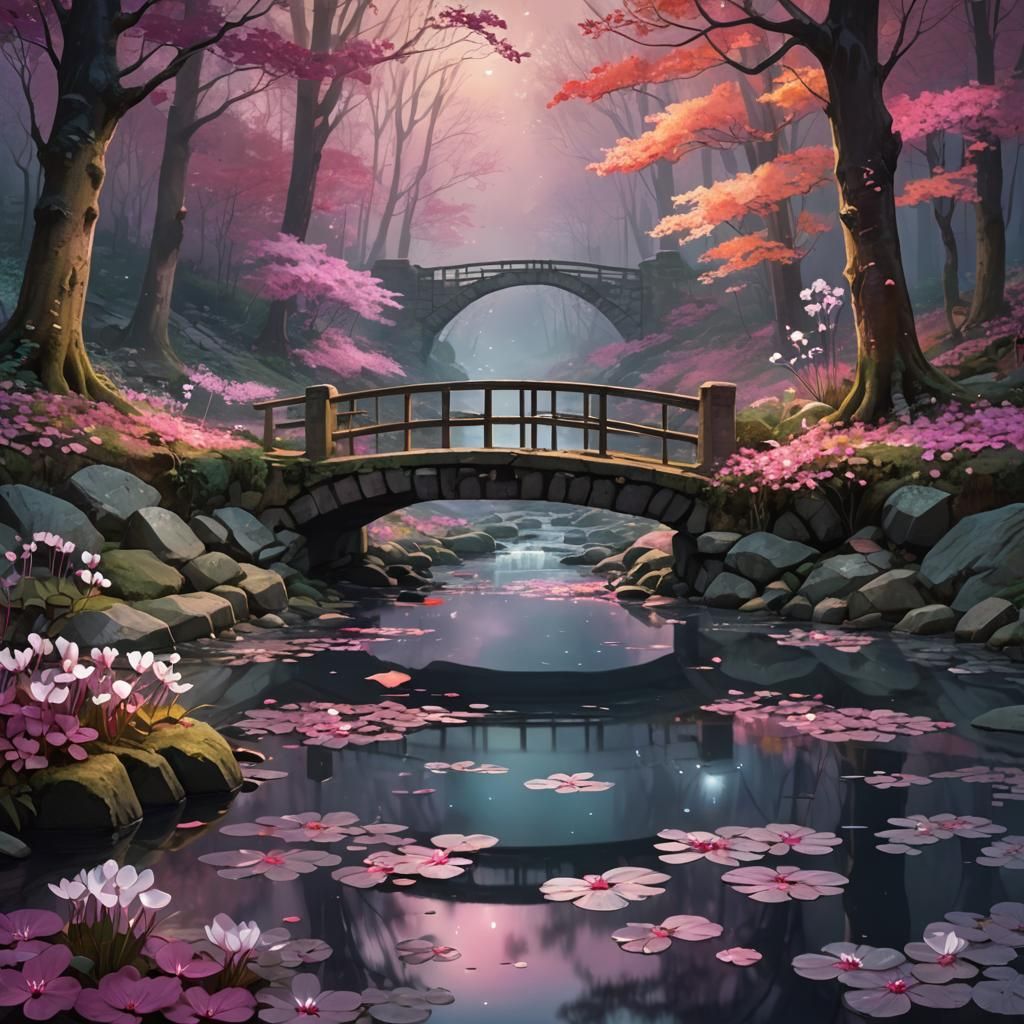 Crystalline Creek Reflects Autumn Woods in Anime Style