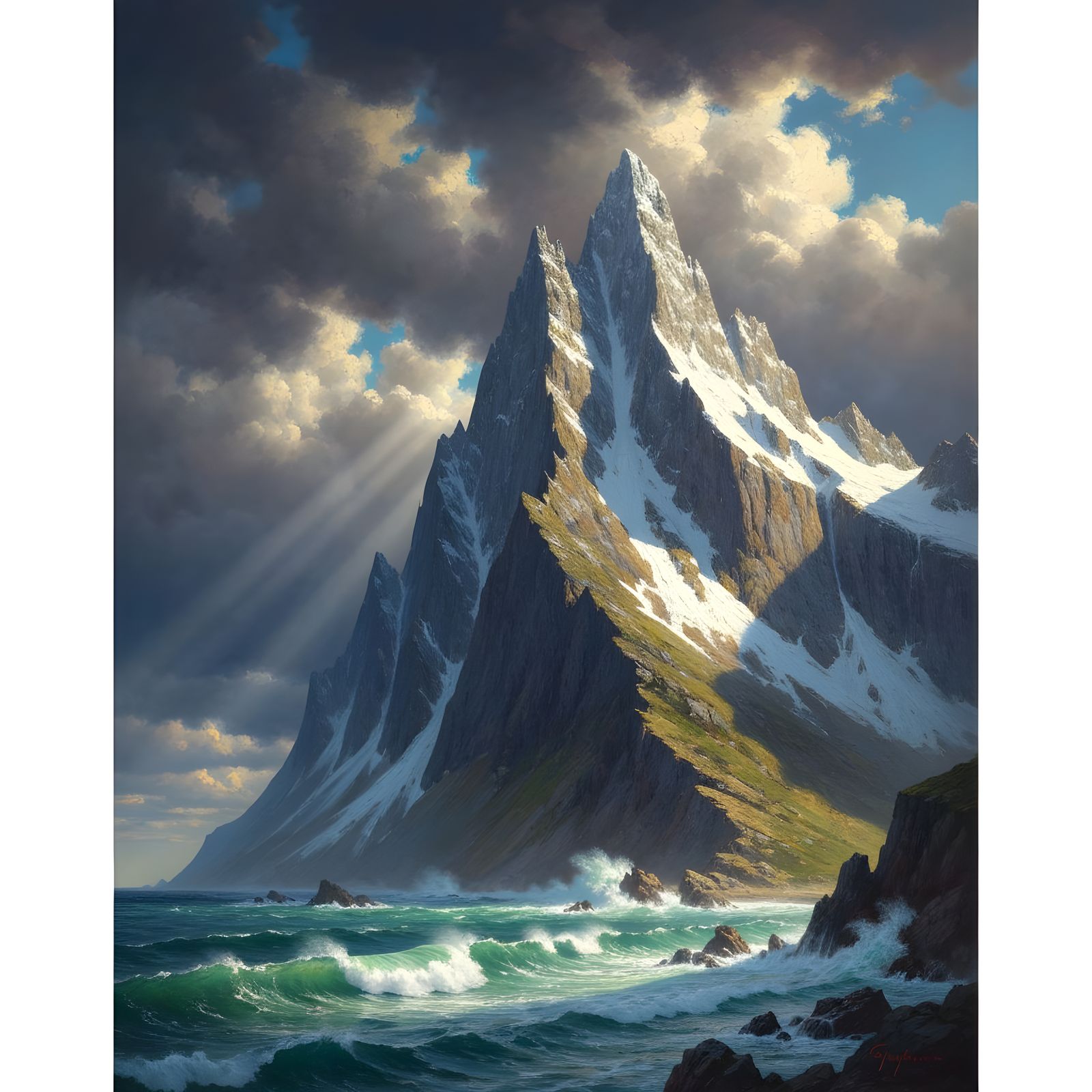 Mountain Meets Ocean in Oil Painting