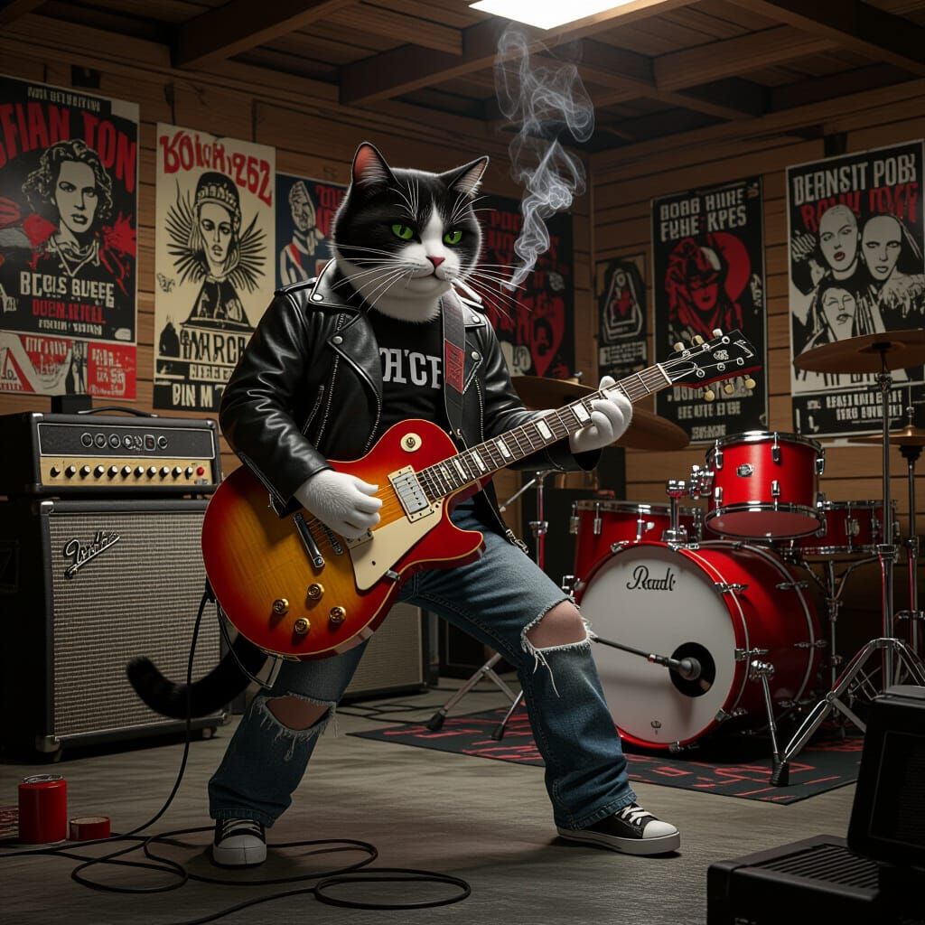 Gen X Cat Rocker in Grunge Style