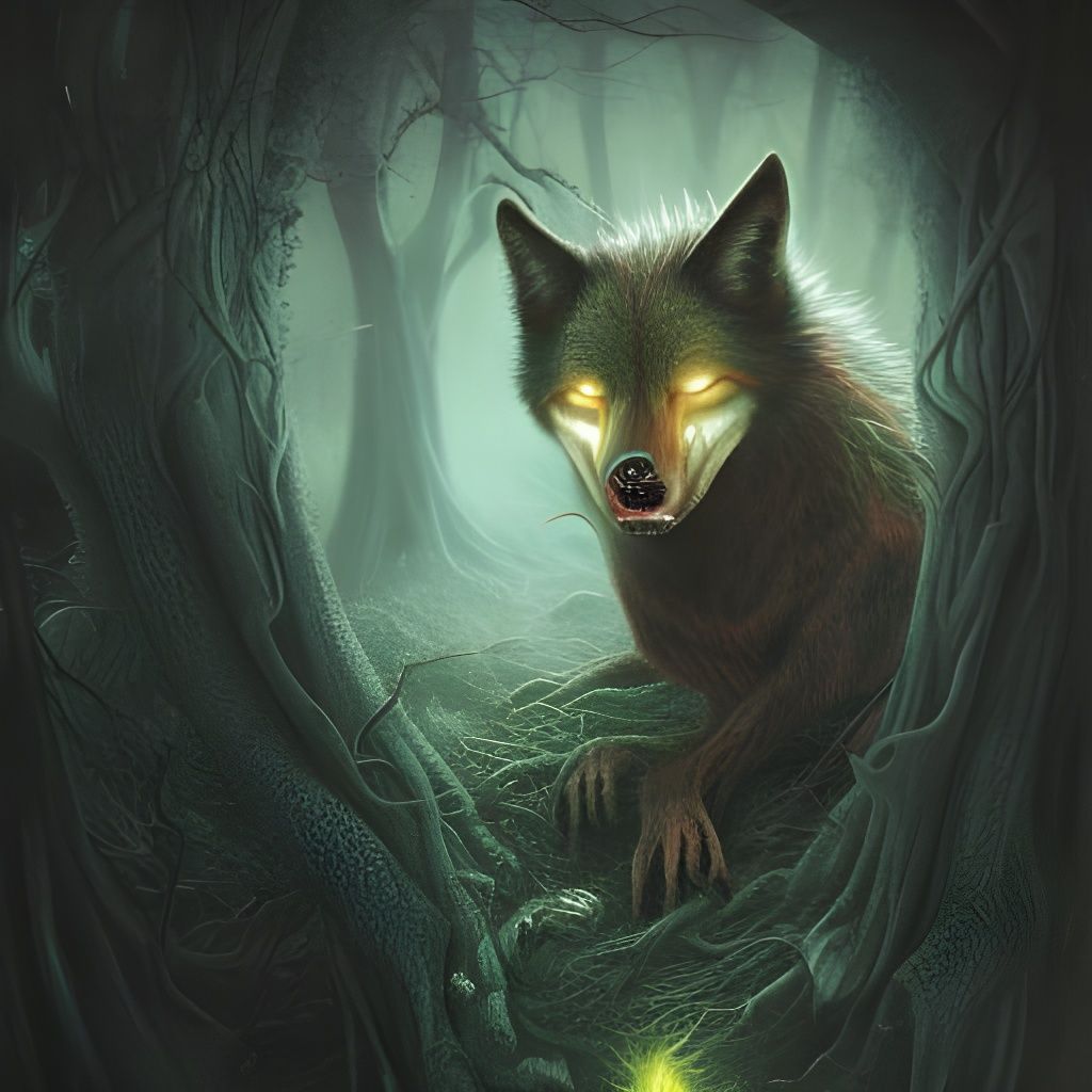 Creepy Wolf Spectre in Dark Witchcore Style