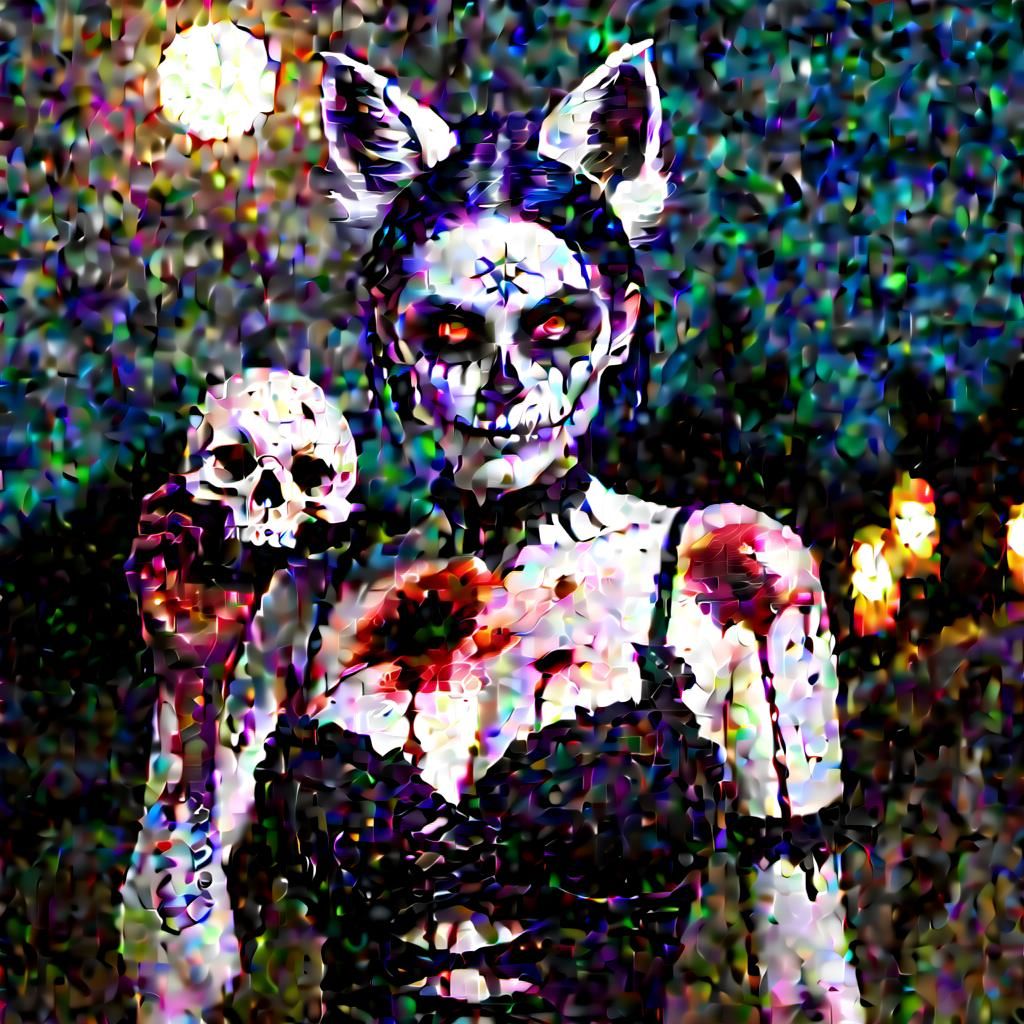 Undead Kitsune Girl with Skull in Gothic Horror Style