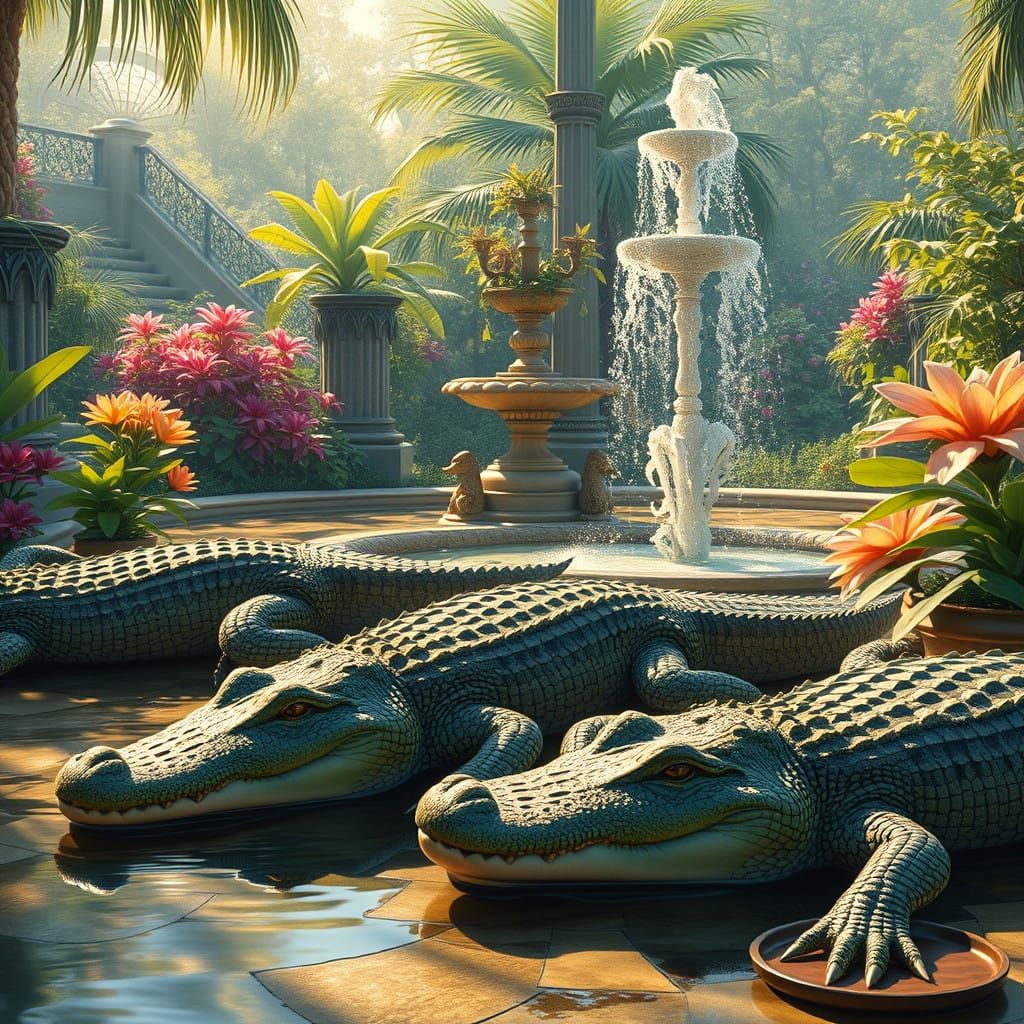 Serenely Reclining Crocogators in a Tropical Paradise
