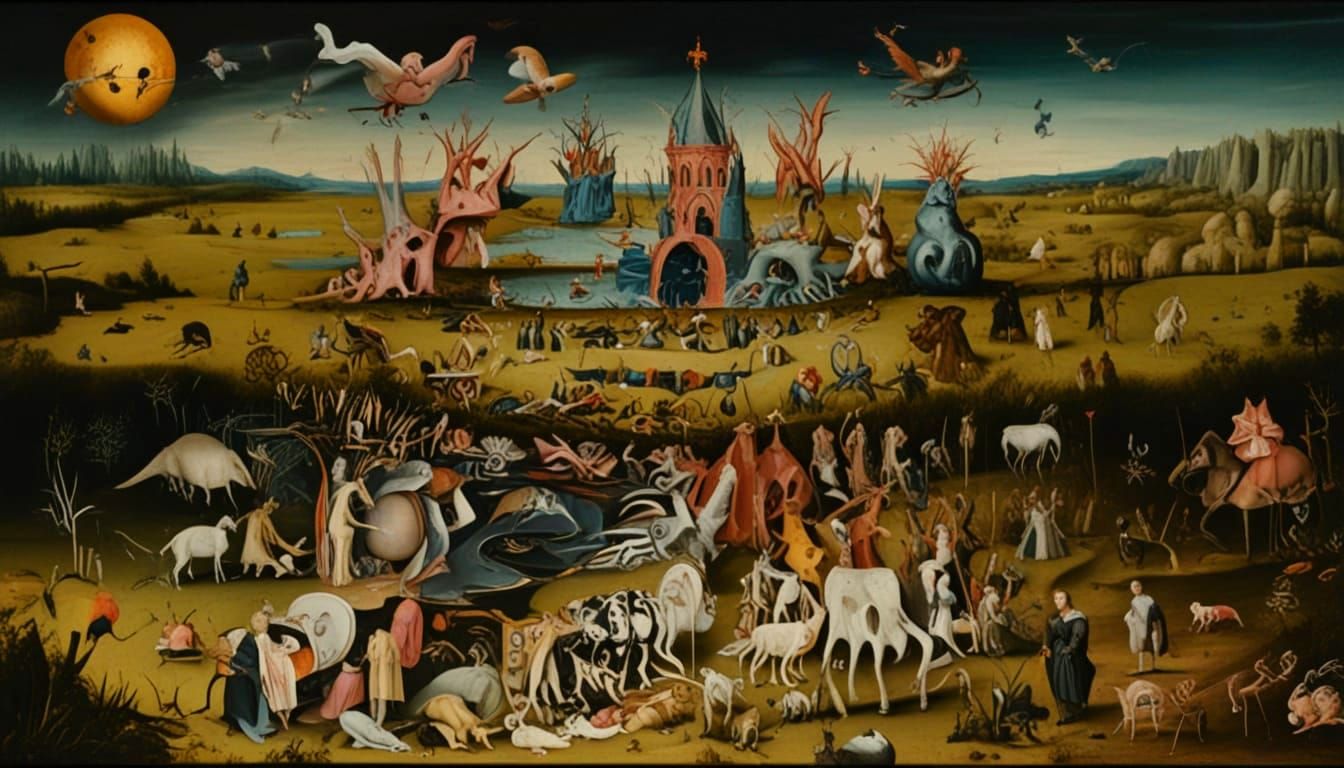 Surreal Bosch-Inspired Oil Painting of Fragmented Personalit...