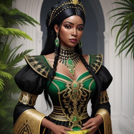 Colombian Woman in Emerald Dress: Hyperrealistic Image