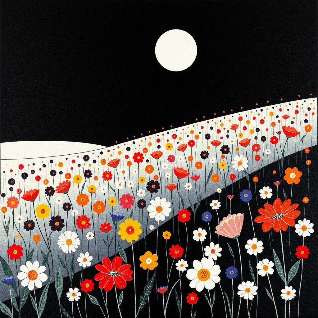 Colorful Flower Field in Abstract Cubism Style