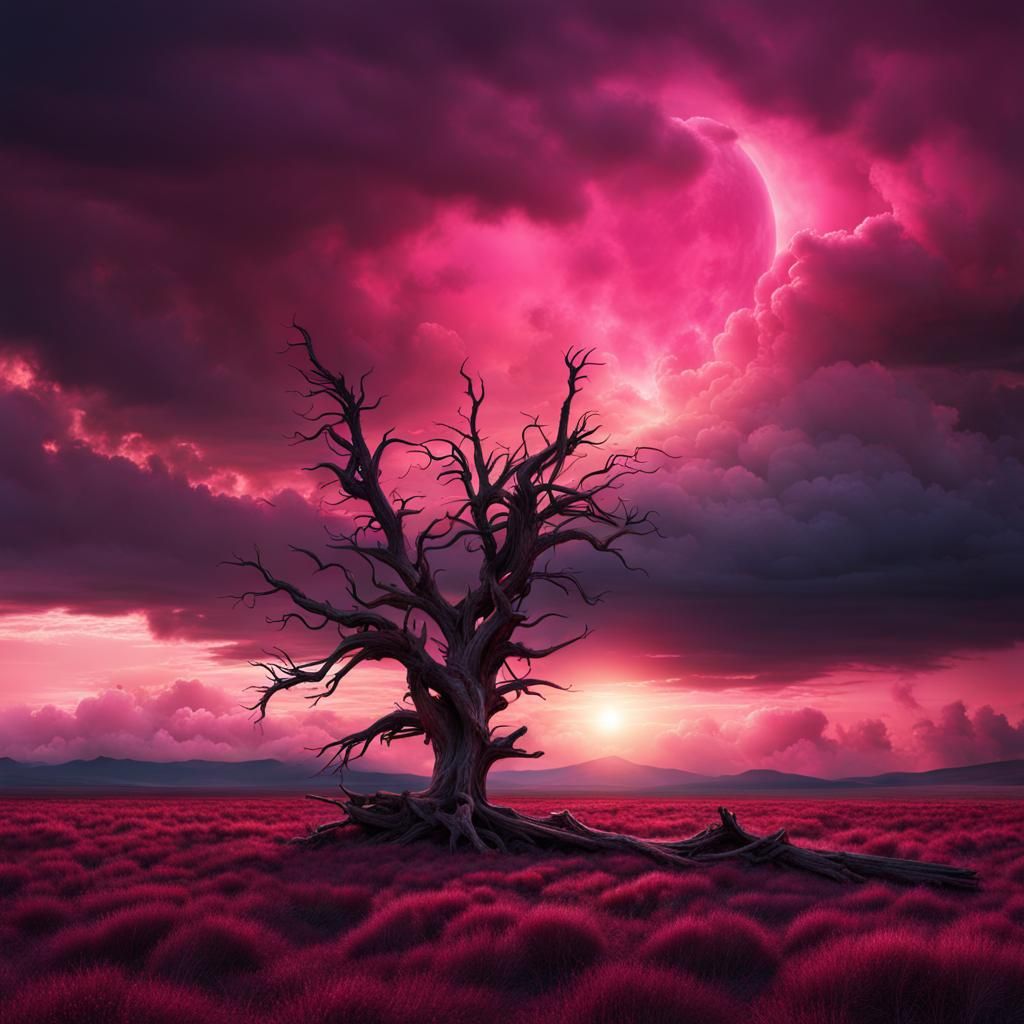 Dead Tree in Pink Light, Digital Painting