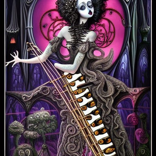 Musical Instrument Goddess in Gothic Art Style