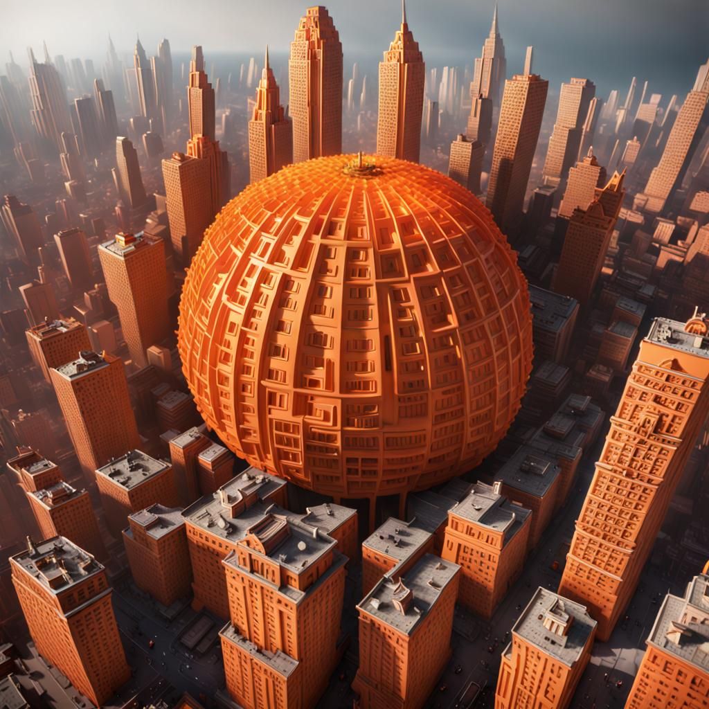 Miniature City Carved Inside a Giant Orange
