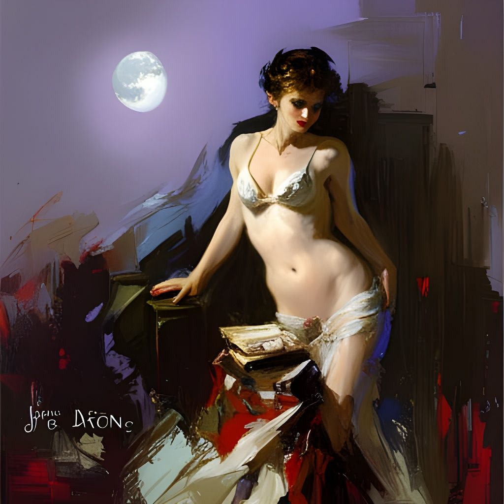 Mysterious Moonscape in Gothic Film Noir Style