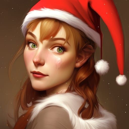 Beautiful Christmas Elf Portrait in Digital Art Style