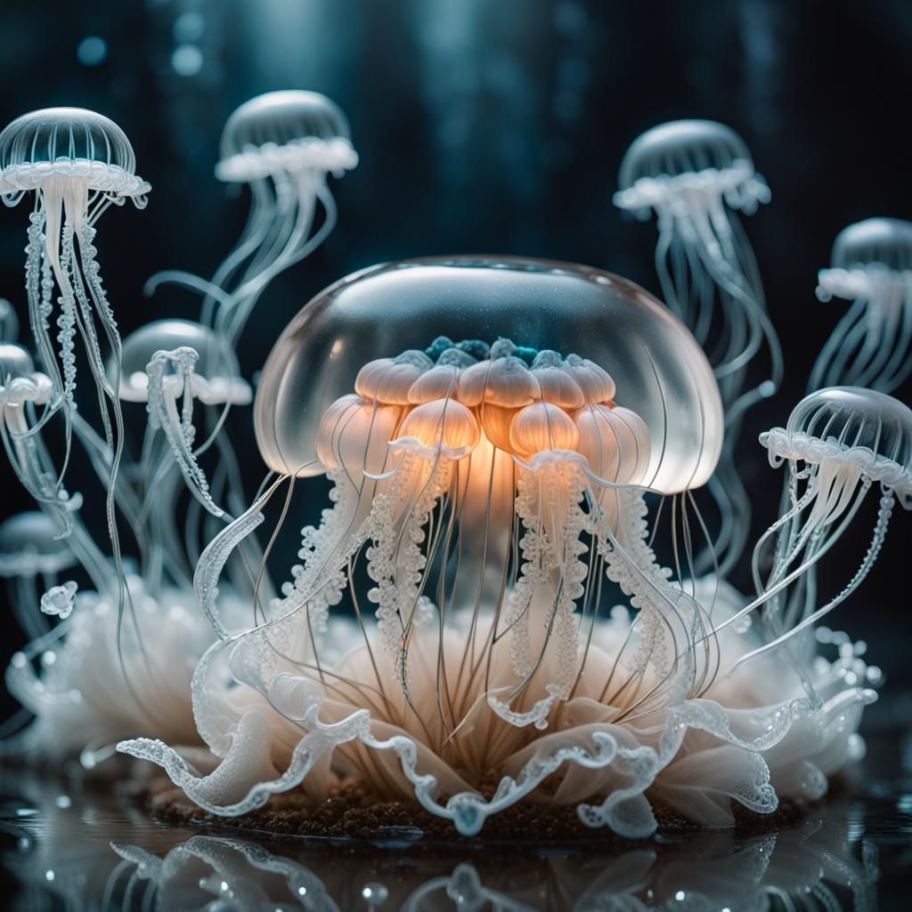 Miniature Jellyfish Ice Sculpture in Hyperrealistic Style