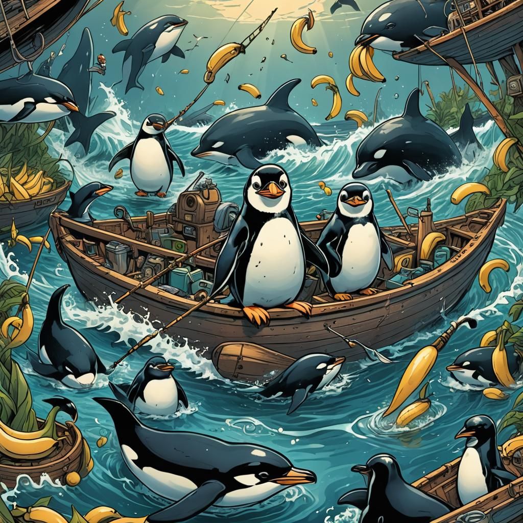 Penguin's Banana Boat Fishing Adventure