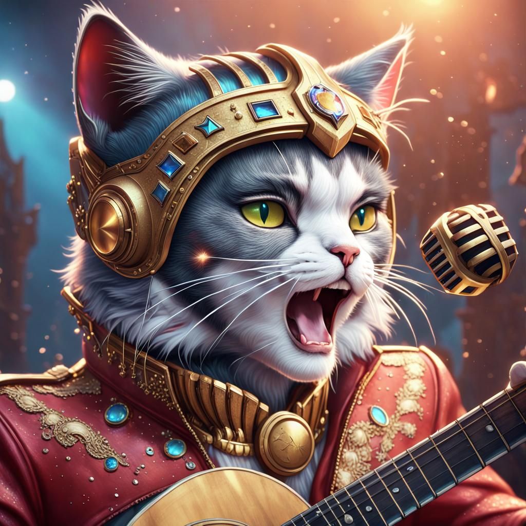 Elvis Cat Singing: Detailed Fantasy Concept Art