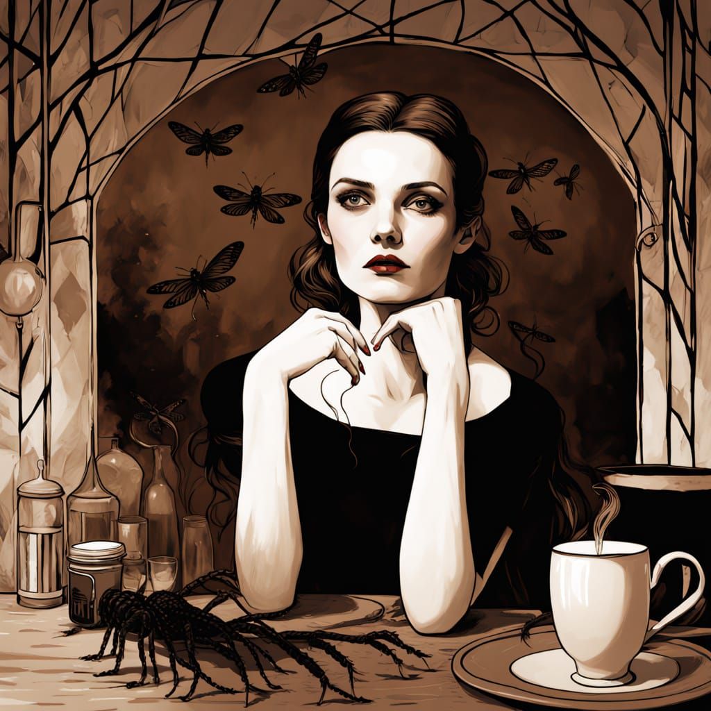 Gothic Elegance in Fog-Shrouded Shadows