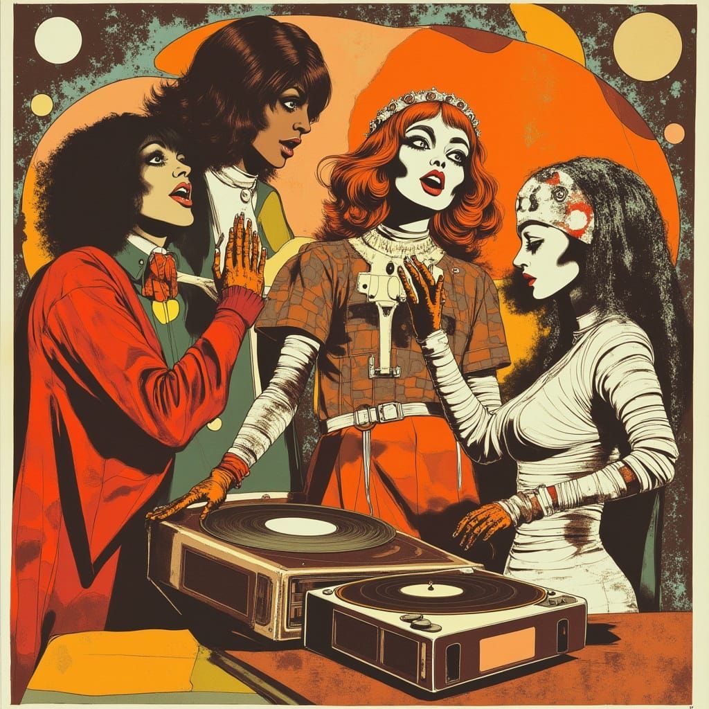 Retro 70s Halloween Party Dance Scene