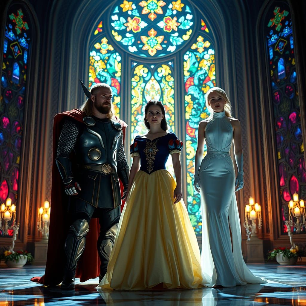 Epic Fantasy Scene with Thor, Snow White, and Emma Frost in ...
