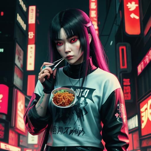 Japanese Gothic Girl in Cyberpunk City