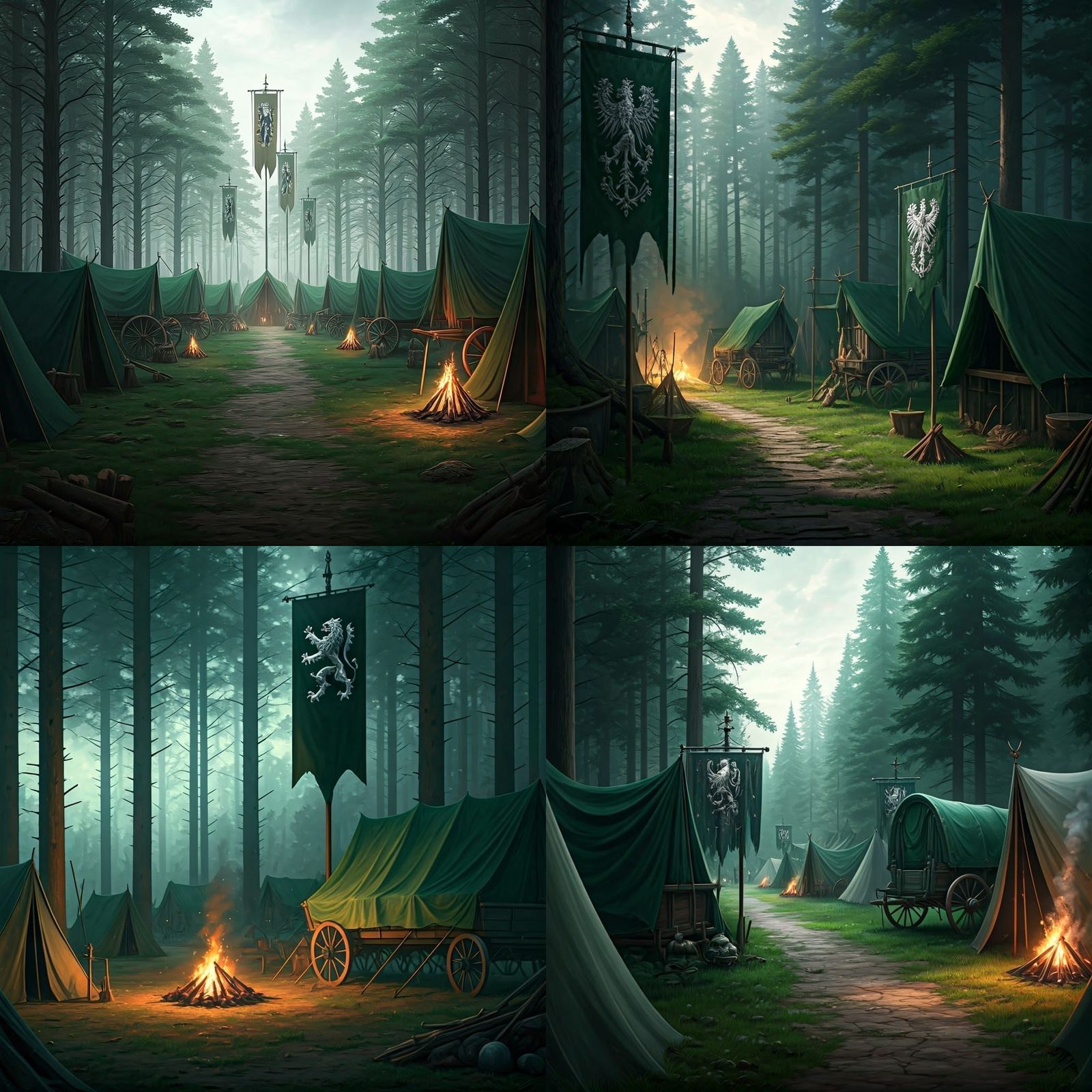 Medieval German Army Camp in a Dark Fantasy Forest