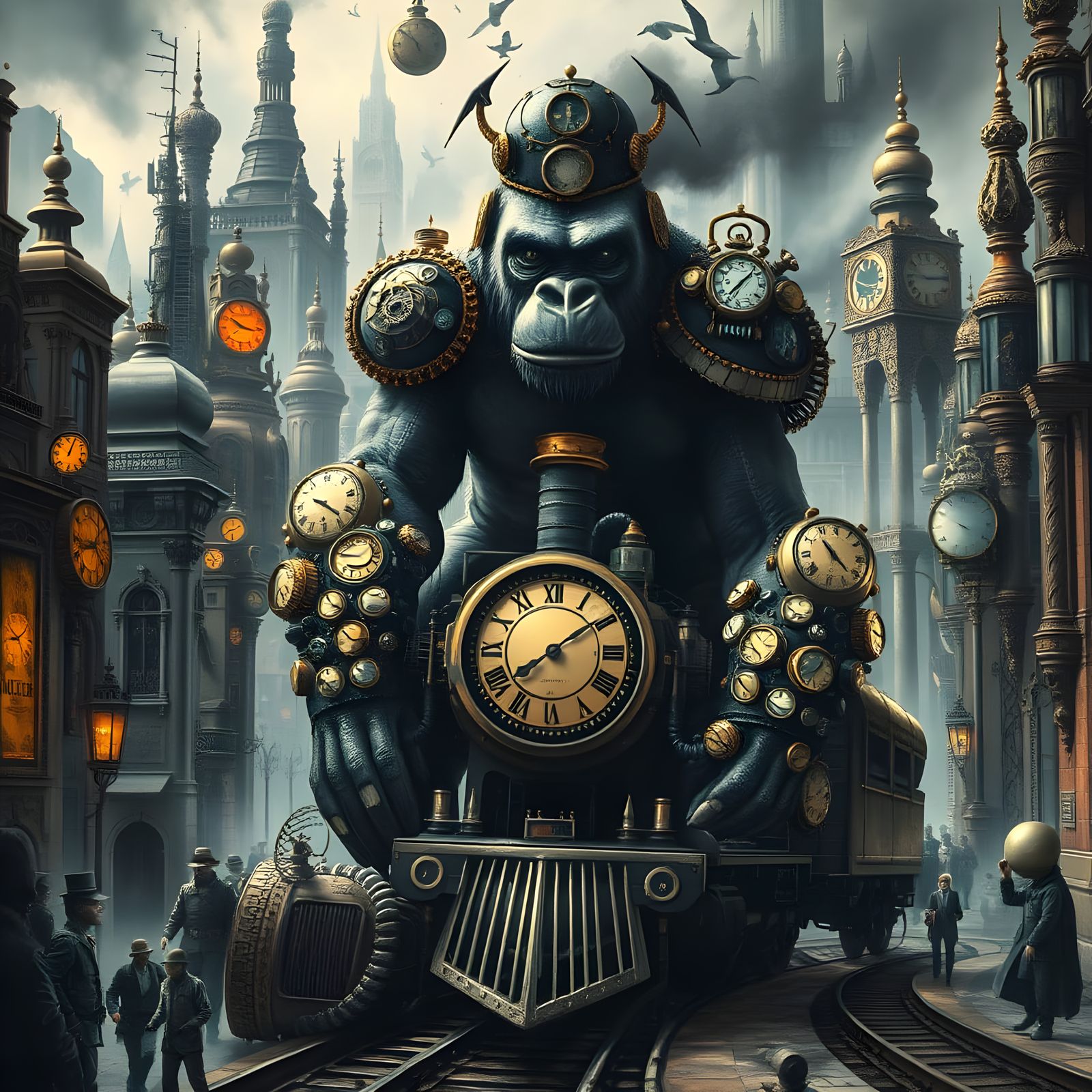 Steampunk Clockwork Gorilla Throne in Dark City