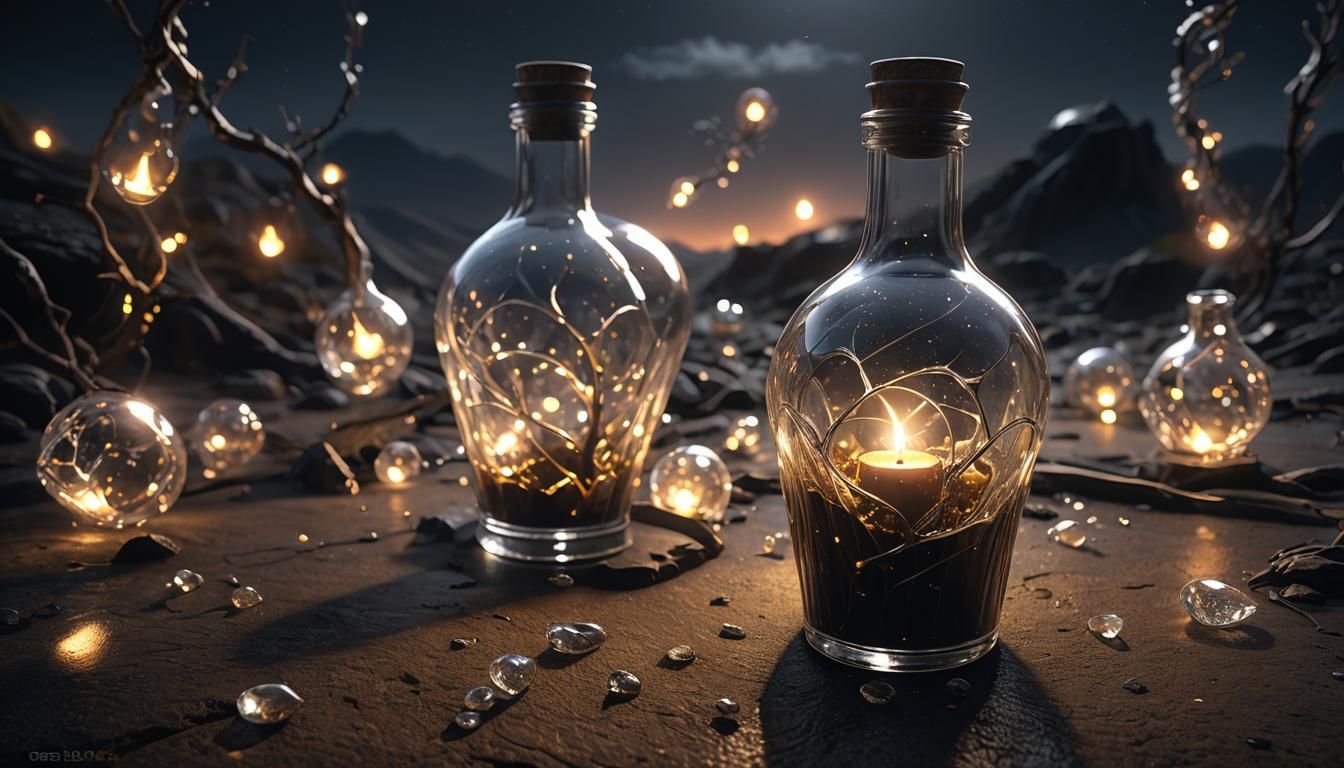 Glass Phial Lights Desolate Landscape