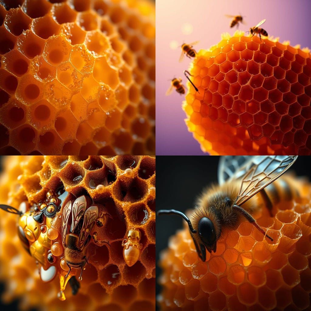 Hyperrealistic close up of a honey bee comb