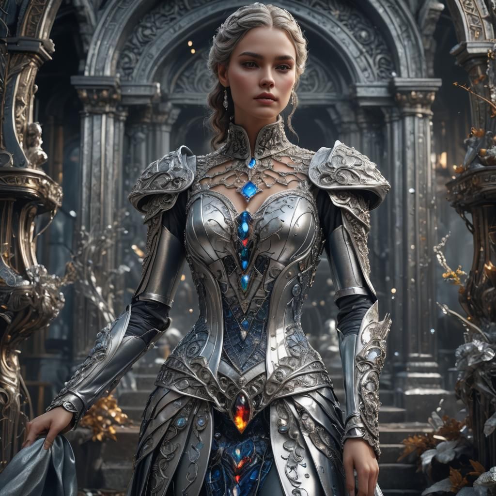 Silver Fantasy Dress: Detailed Matte Painting