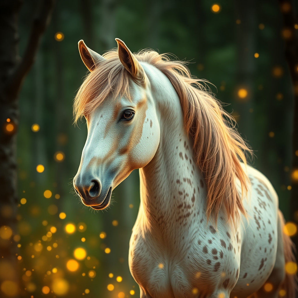 Majestic Roan Pony in Mystical Forest, Digital Art