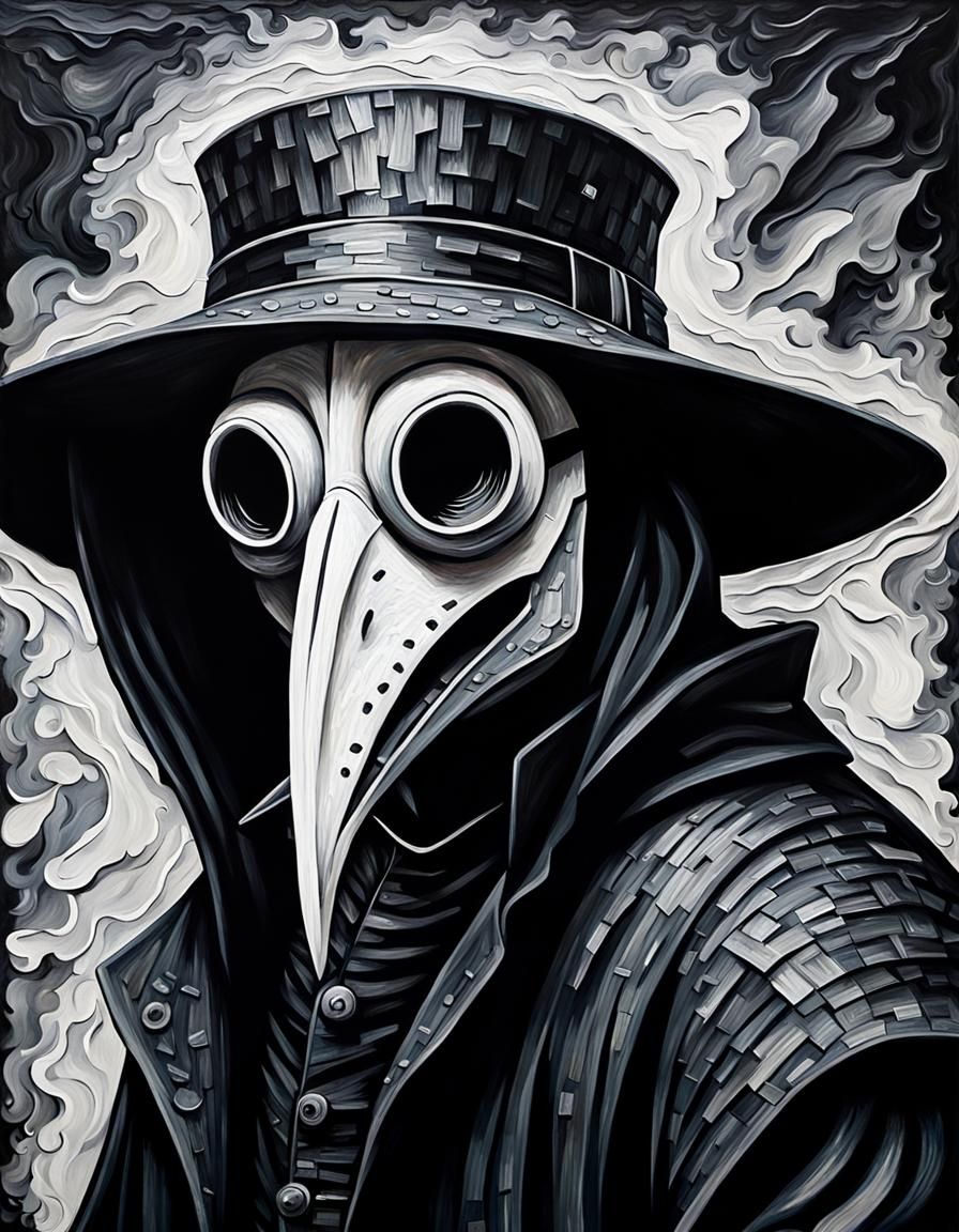 Plague Doctor Portrait in Expressionist Impasto Style