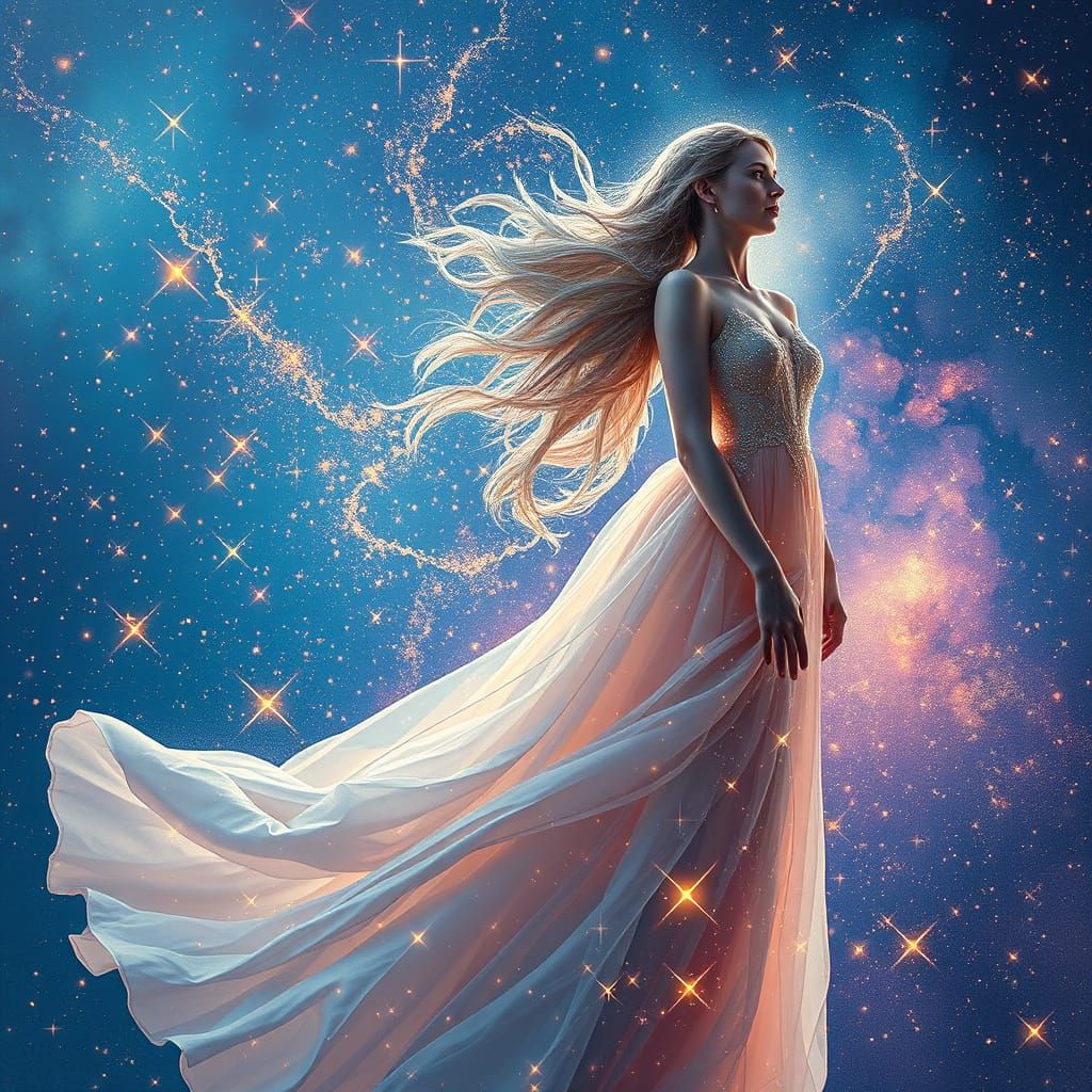 Ethereal Woman Painted from Shimmering Stars