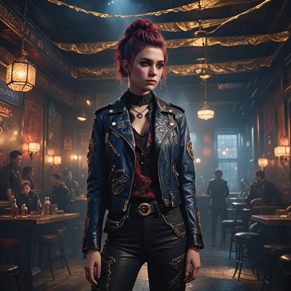 Victorian Punk Girl in Dimly Lit Club