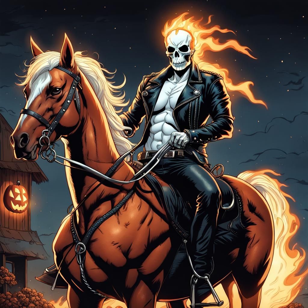 Handsome Ghost Rider on Horseback Halloween Night