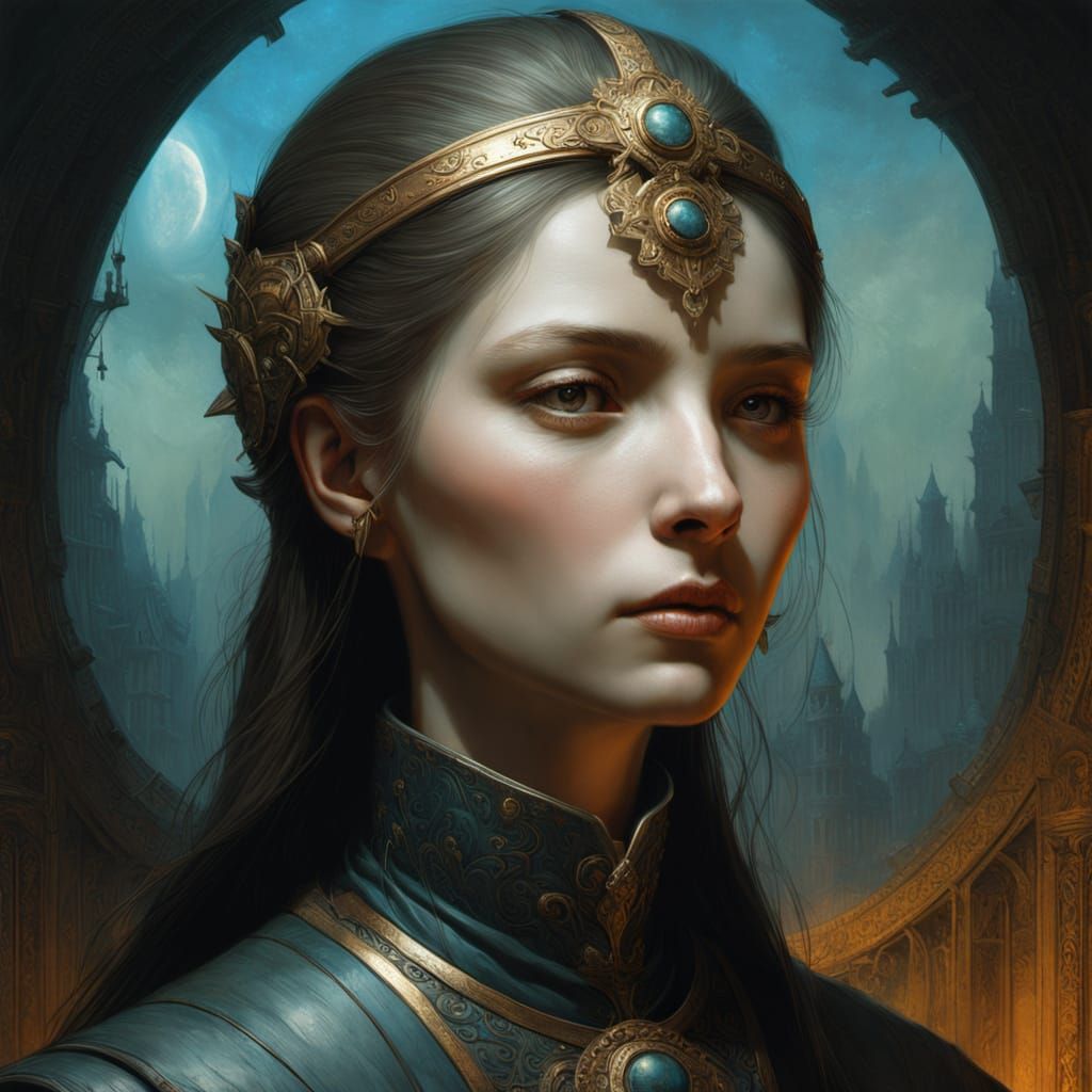 Weathered Female Cleric Portrait in Splash Art Style