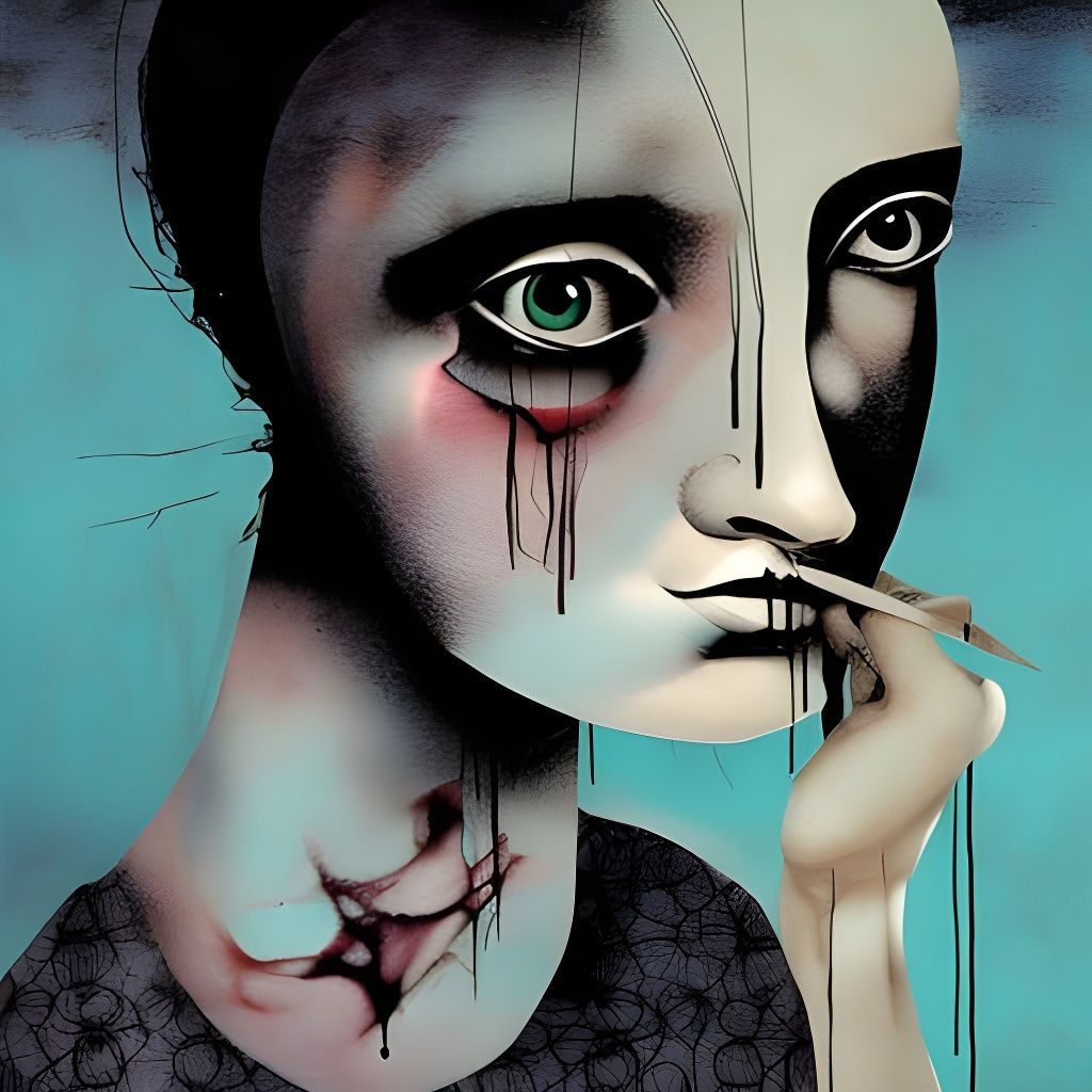 Claymation Woman with Ink Drips in McKean Style