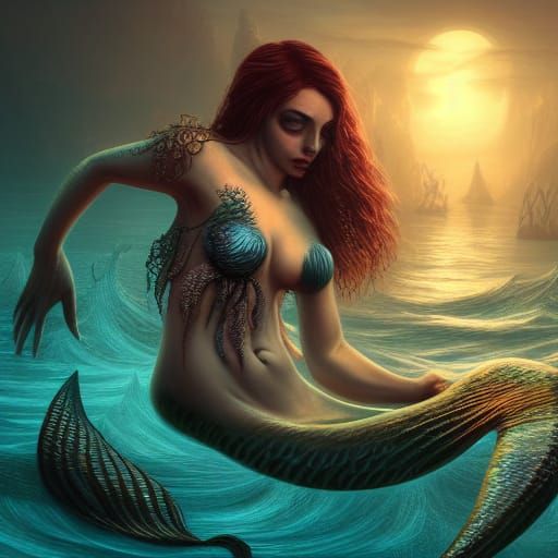 Horror Mermaid in Detailed Matte Painting