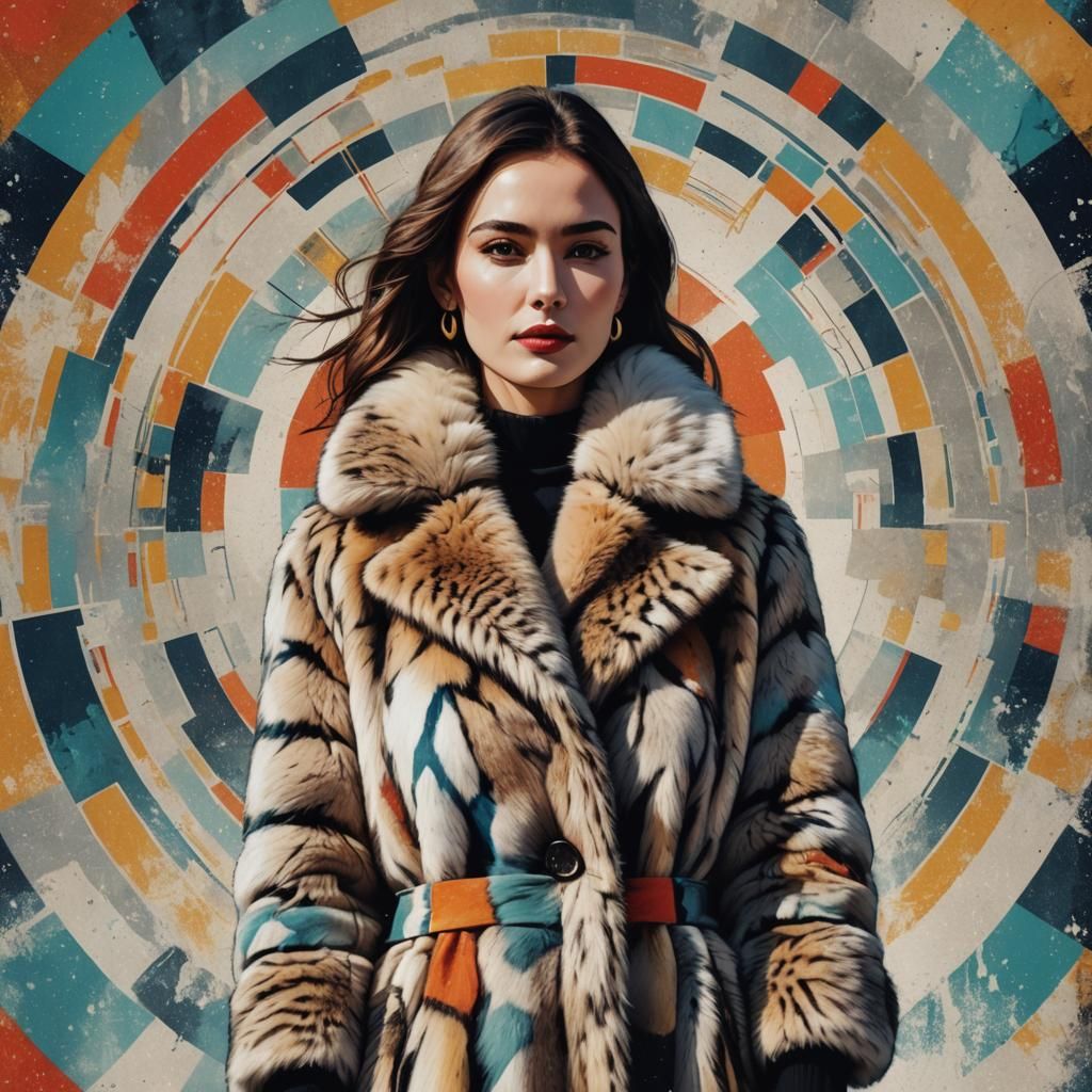 Pop Art Woman in Fur Coat, Winter Scene