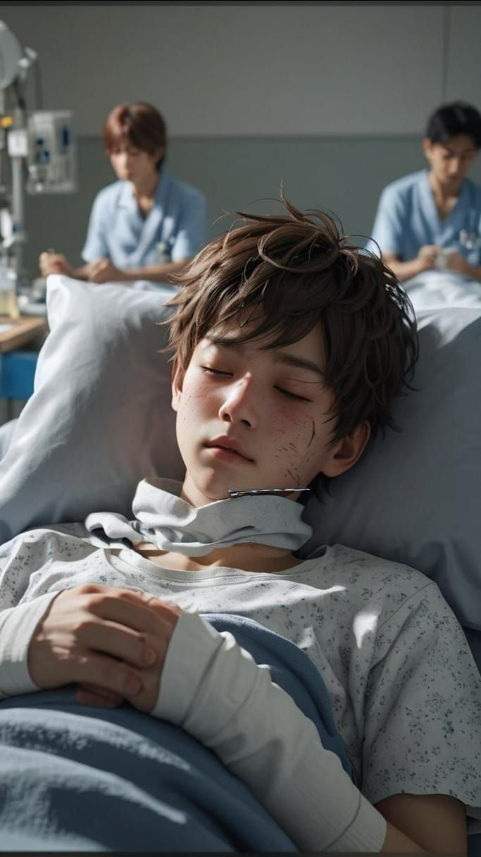 Hospitalized Boy in Anime Style 3D Render