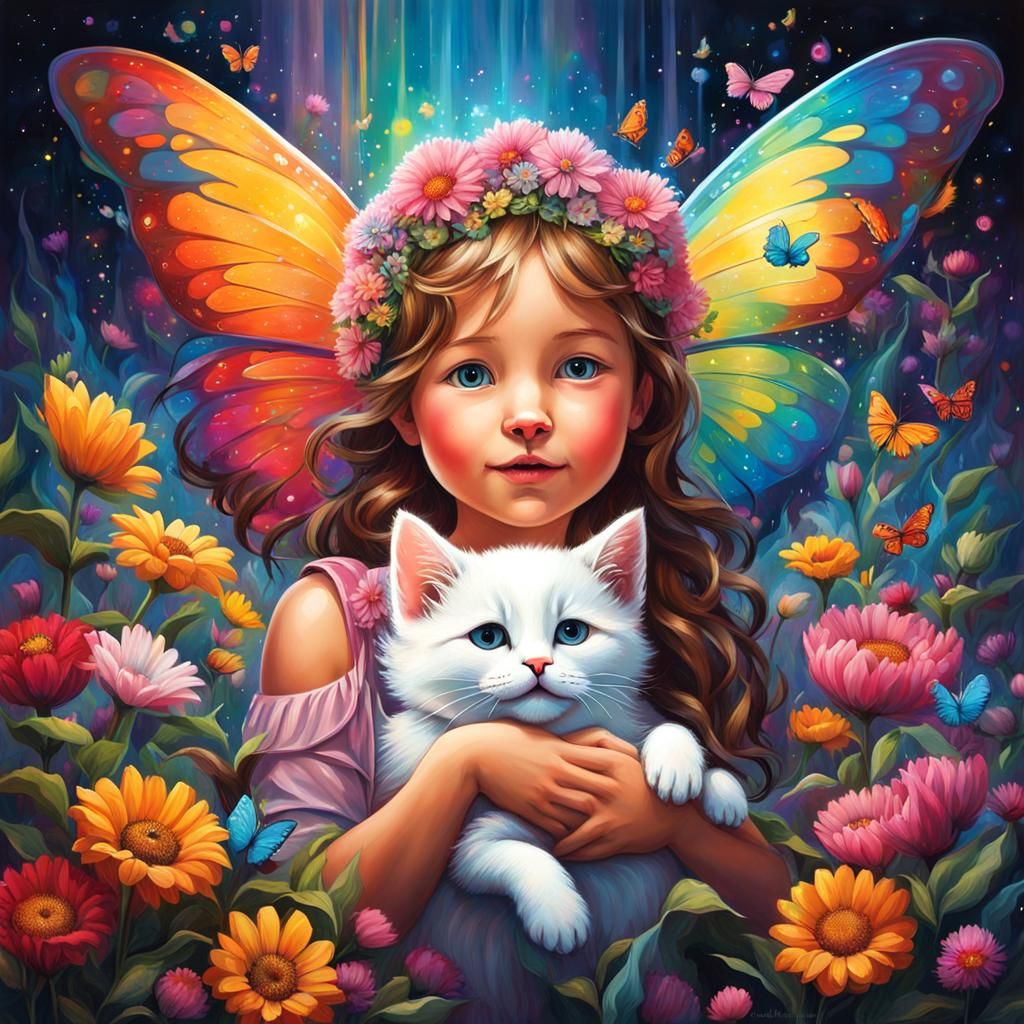 Angel Gifts Kitten in Graffiti Art Style