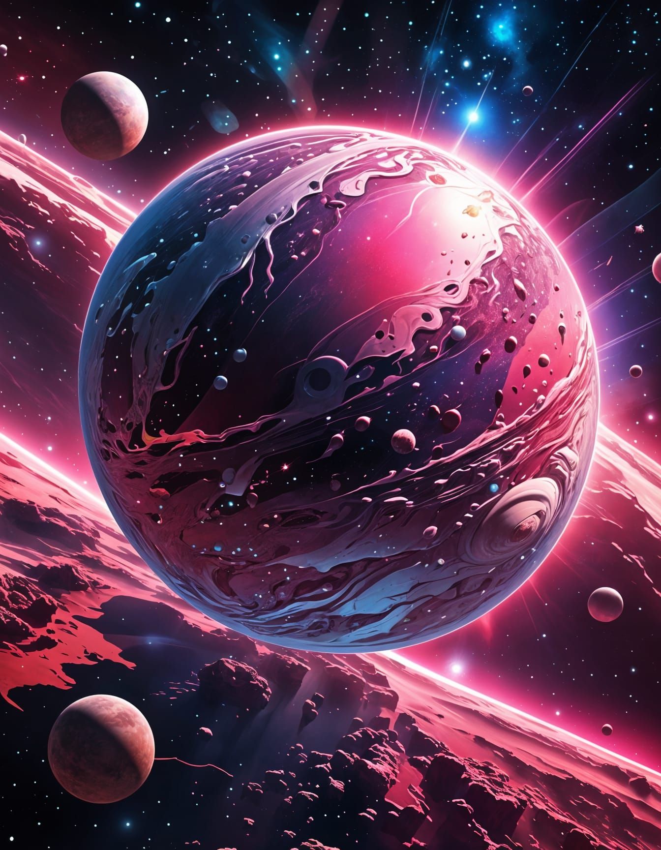 Cosmic Pearl Planet in Vibrant Sci-Fi Glow