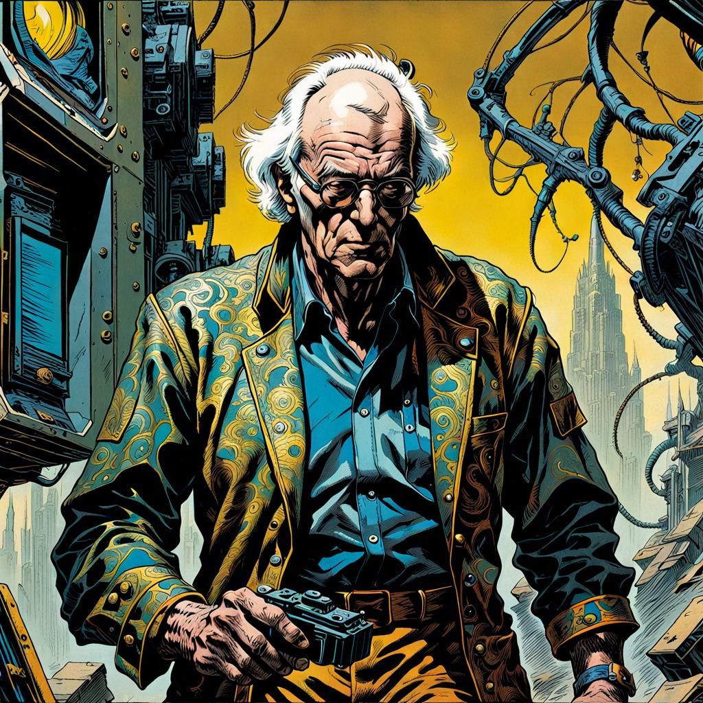 Futuristic dystopian man with gun.