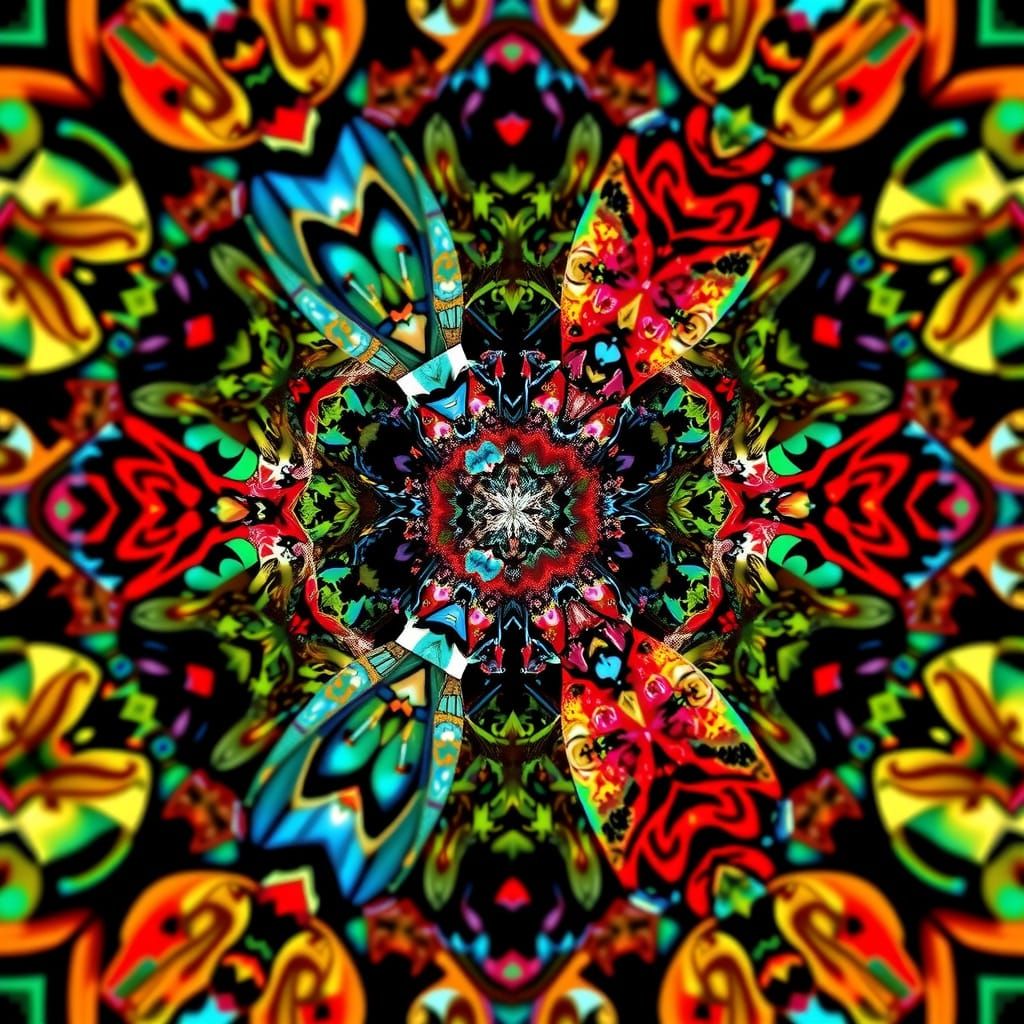 Vibrant Kaleidoscope Patterns in Mirrored Geometry