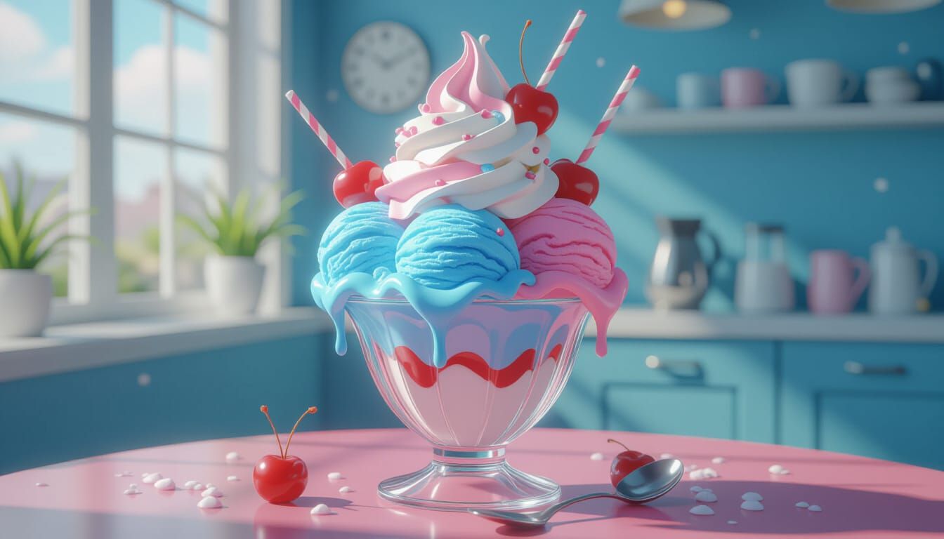 Colorful 3D Anime Ice Cream Sundae