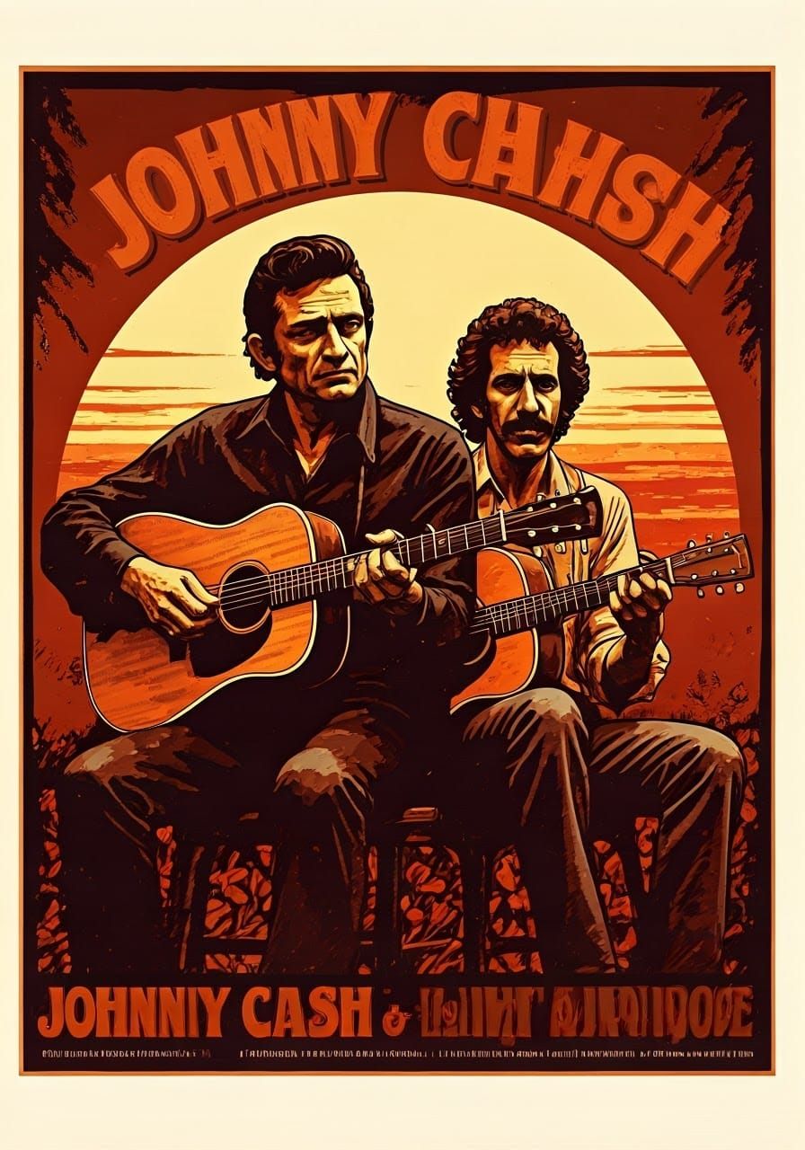 Vintage Folk-Rock Concert Poster: Johnny Cash and Jim Croce