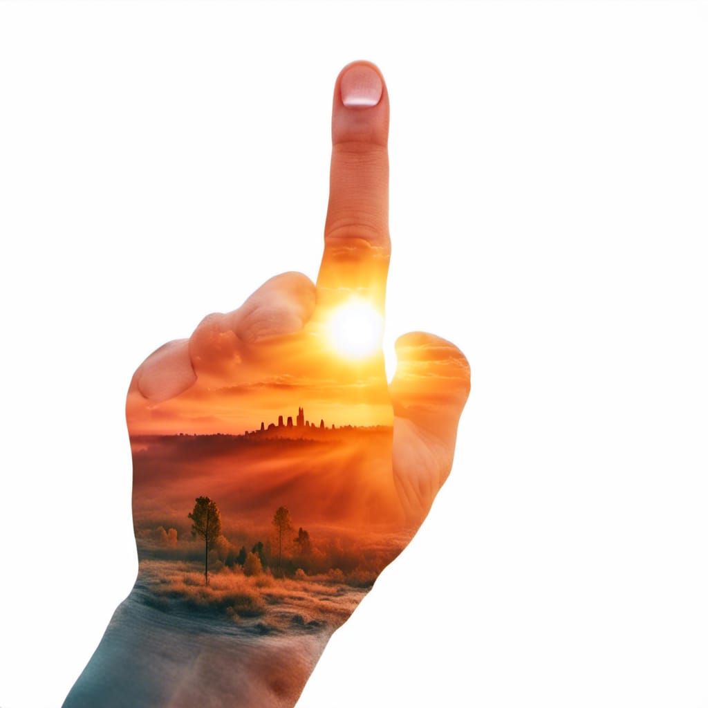 Sunset Middle Finger: Double Exposure Hand Art