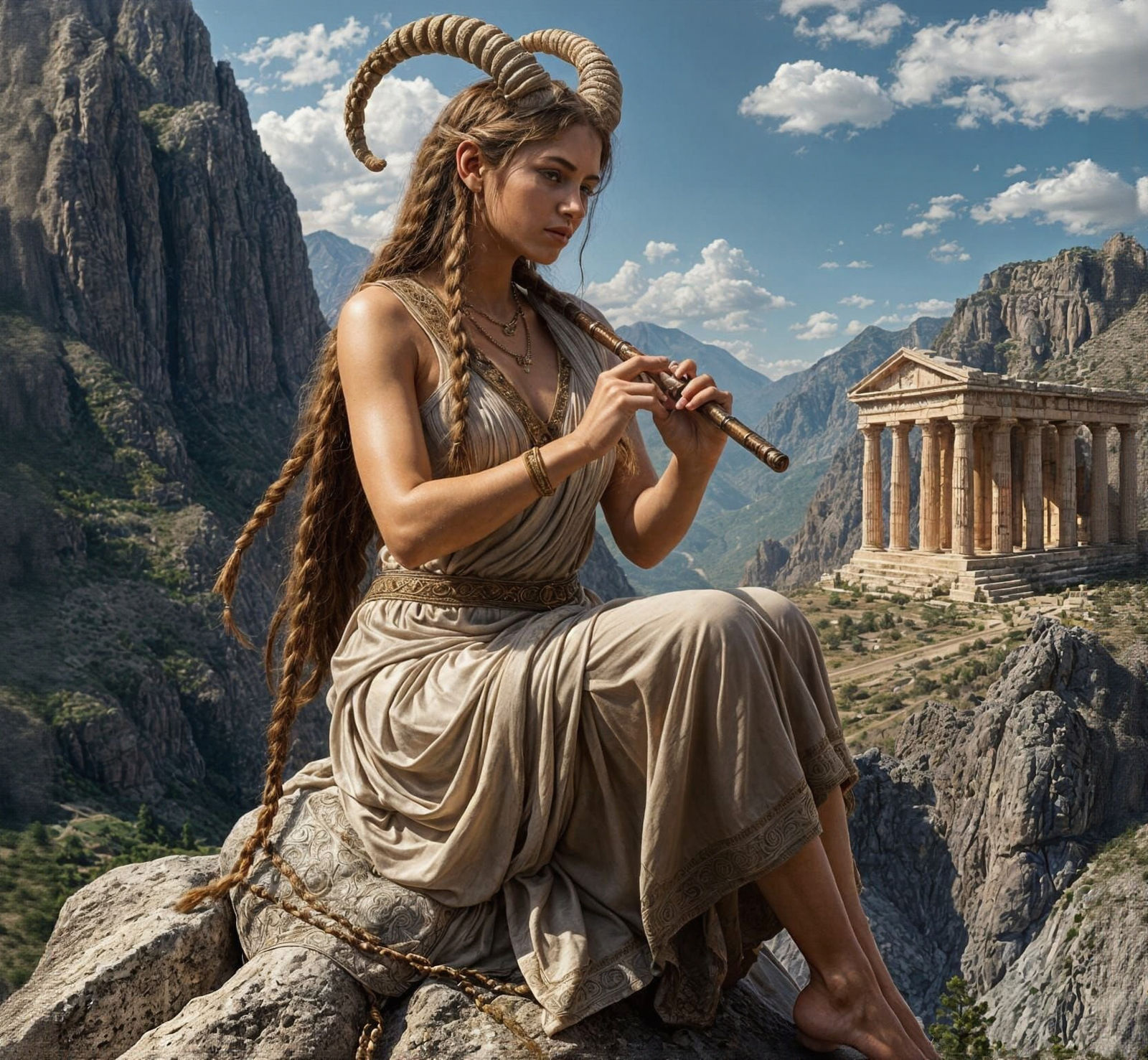 Satyress Plays Flute at Oracle of Delphi