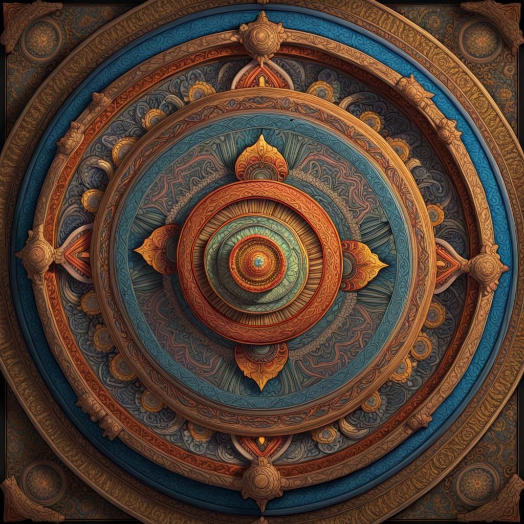 Intricate Tibetan Mandala in Oil Painting Style