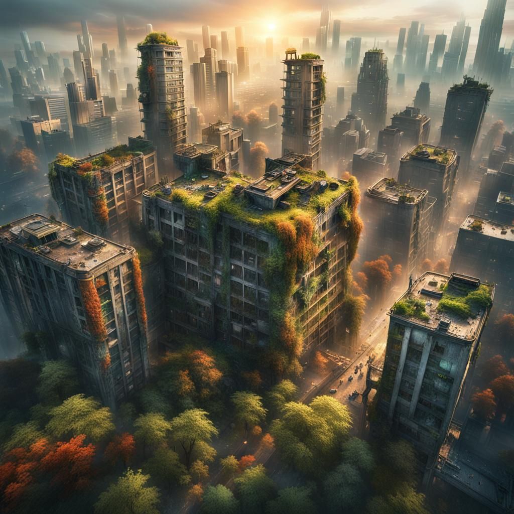 Post-Apocalyptic City Reclaimed by Nature: Digital Matte Pai...