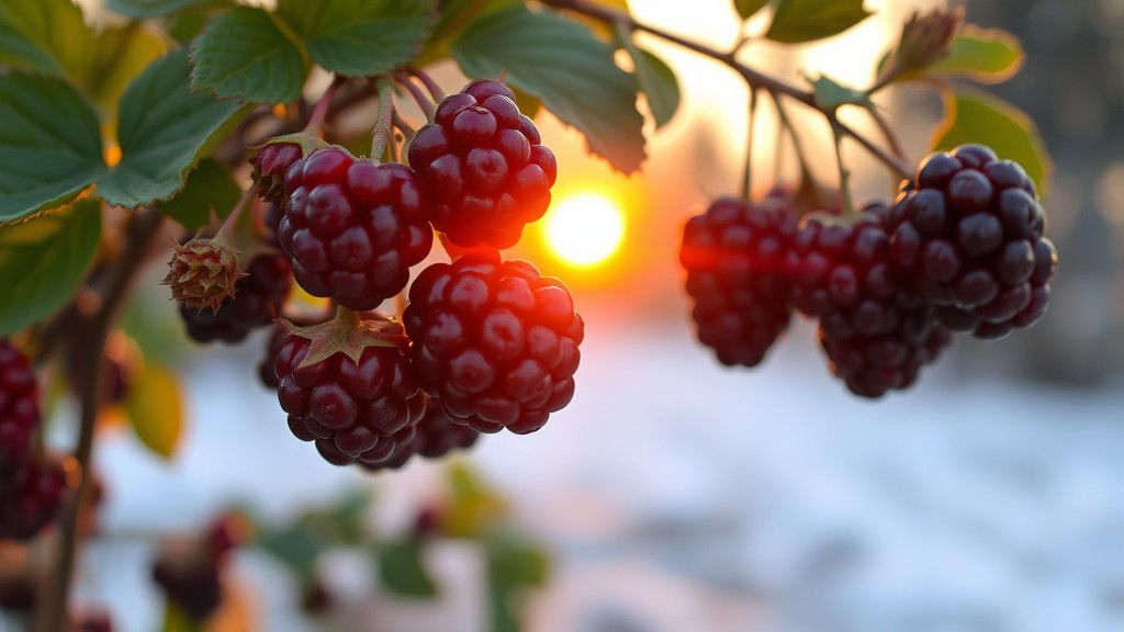 Ripe Blackberries at Sunrise in Winter, Russia